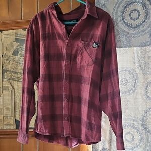 Men's Maroon Plaid Button-Down Shirt